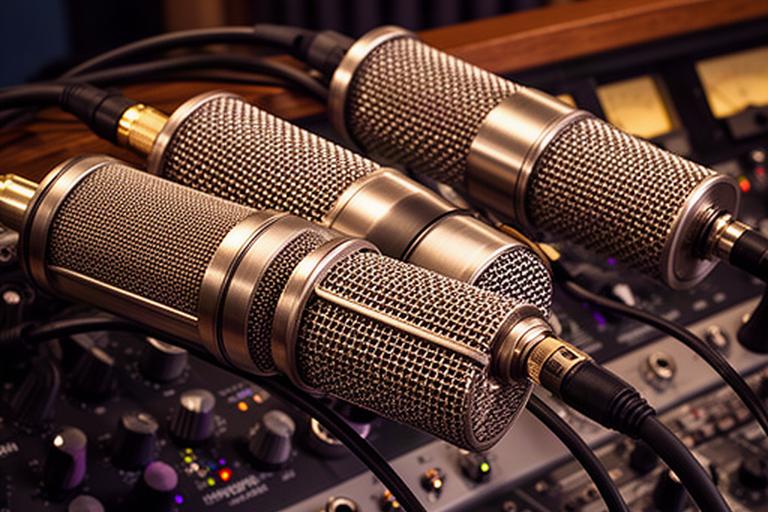 Close-up van microfoons, preamps en een mengpaneel in de professionele studio van Kamperveen